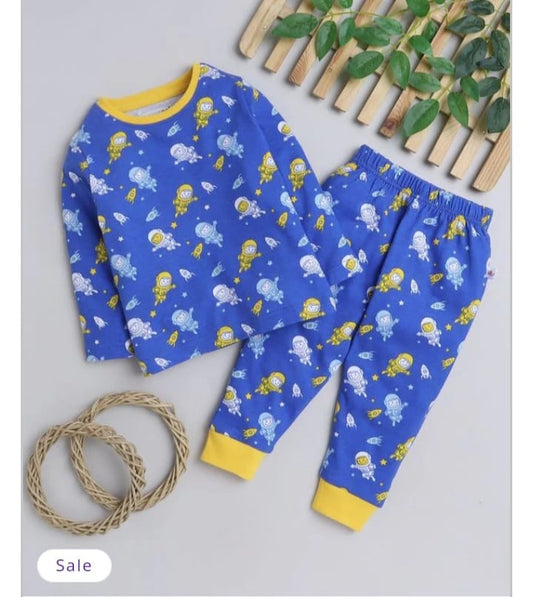 Robe Fashions Blue & Yellow Astronaut Pajama Set