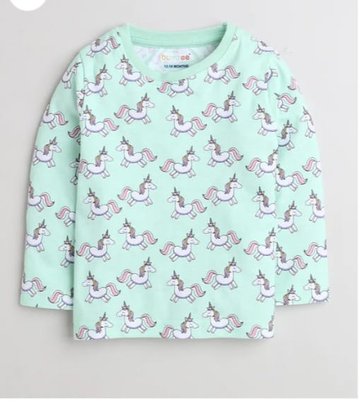 Mint Green Unicorn Print Kids Pajama Set