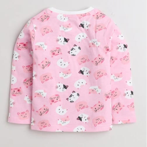 Pink & White Girls Full Sleeves T-Shirt & Pyjama Set