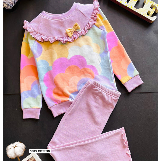 Colorful Cloud Patterned Cotton Pajama Set for Kids