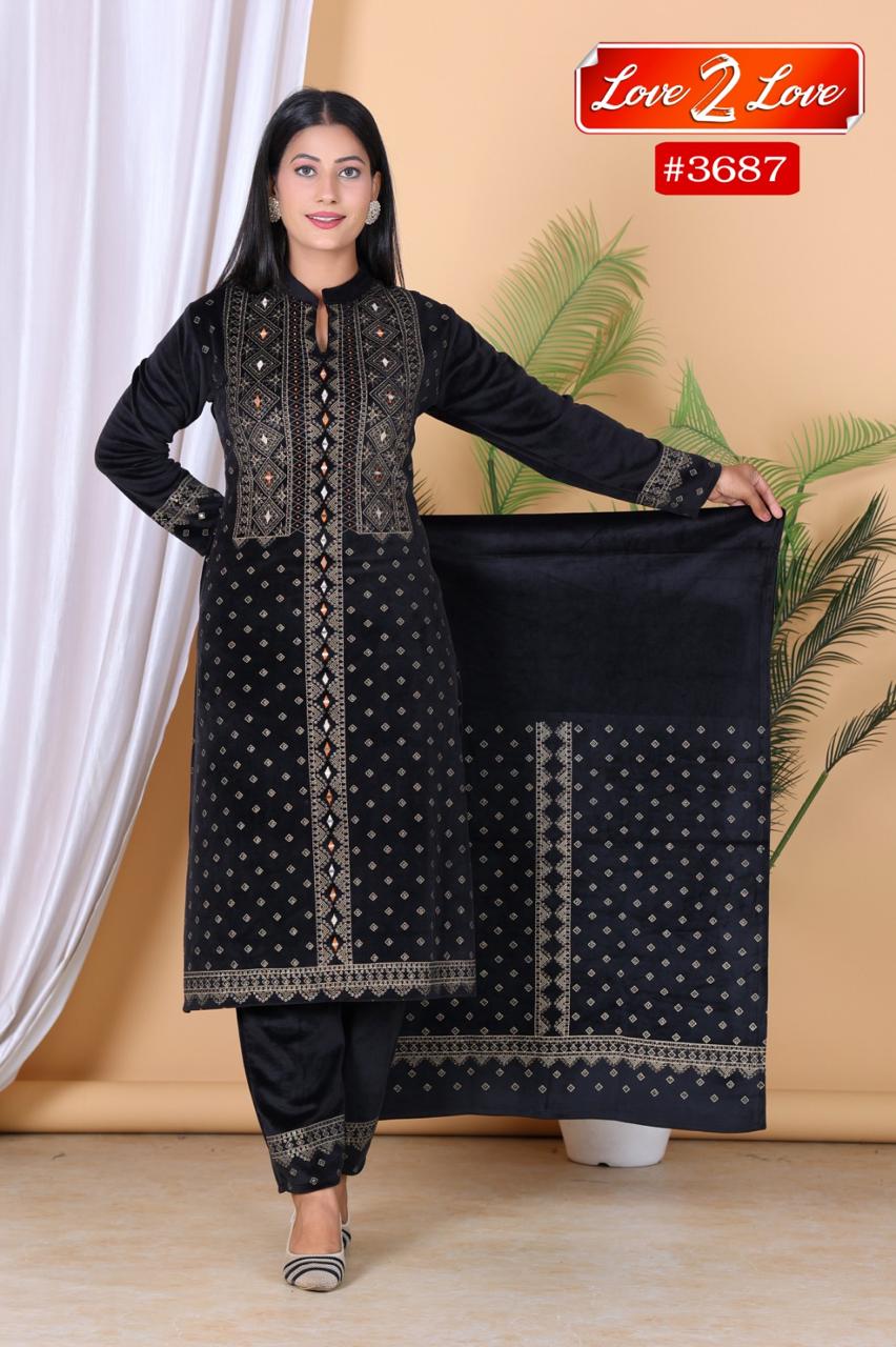 Elegant Black Embroidered Velvet