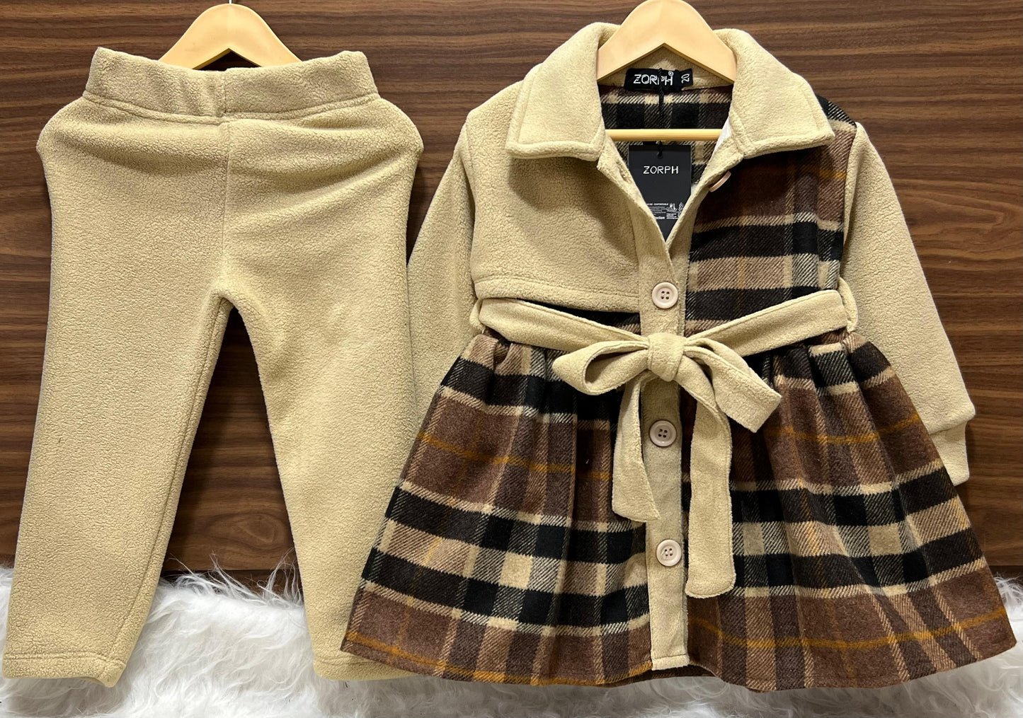 Plaid Coat and Fleece Pant Set: Perfect for Cold Days