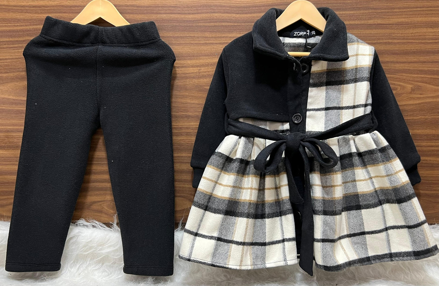 Plaid Coat and Fleece Pant Set: Perfect for Cold Days