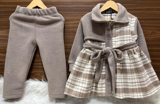 Plaid Coat and Fleece Pant Set: Perfect for Cold Days