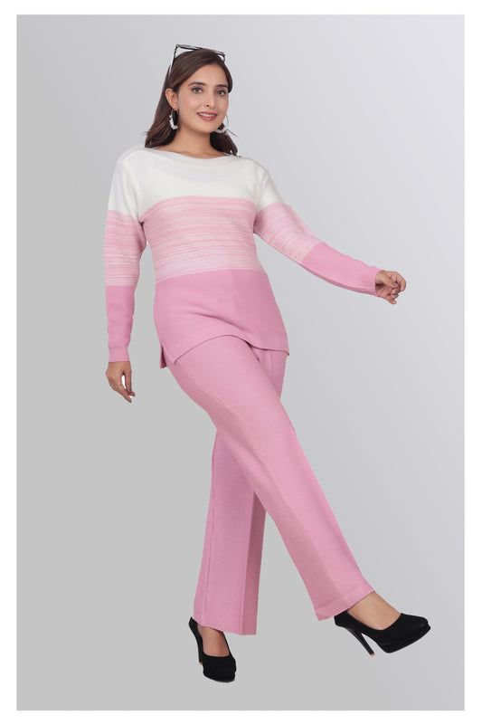 Elegant Pink Gradient Knit Co-Ord Set