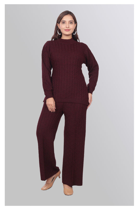 Deep Burgundy Textured Knit Co-Ord Set