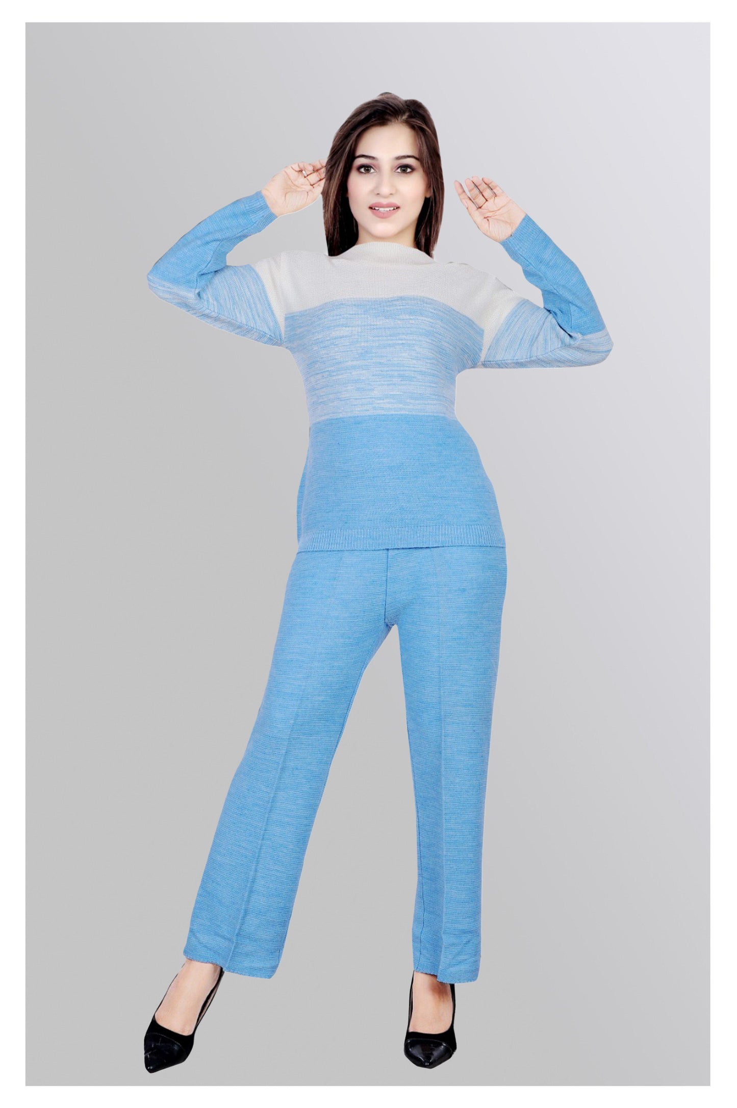 Sky Blue and White Gradient Knitwear Set – Sweater and Pants