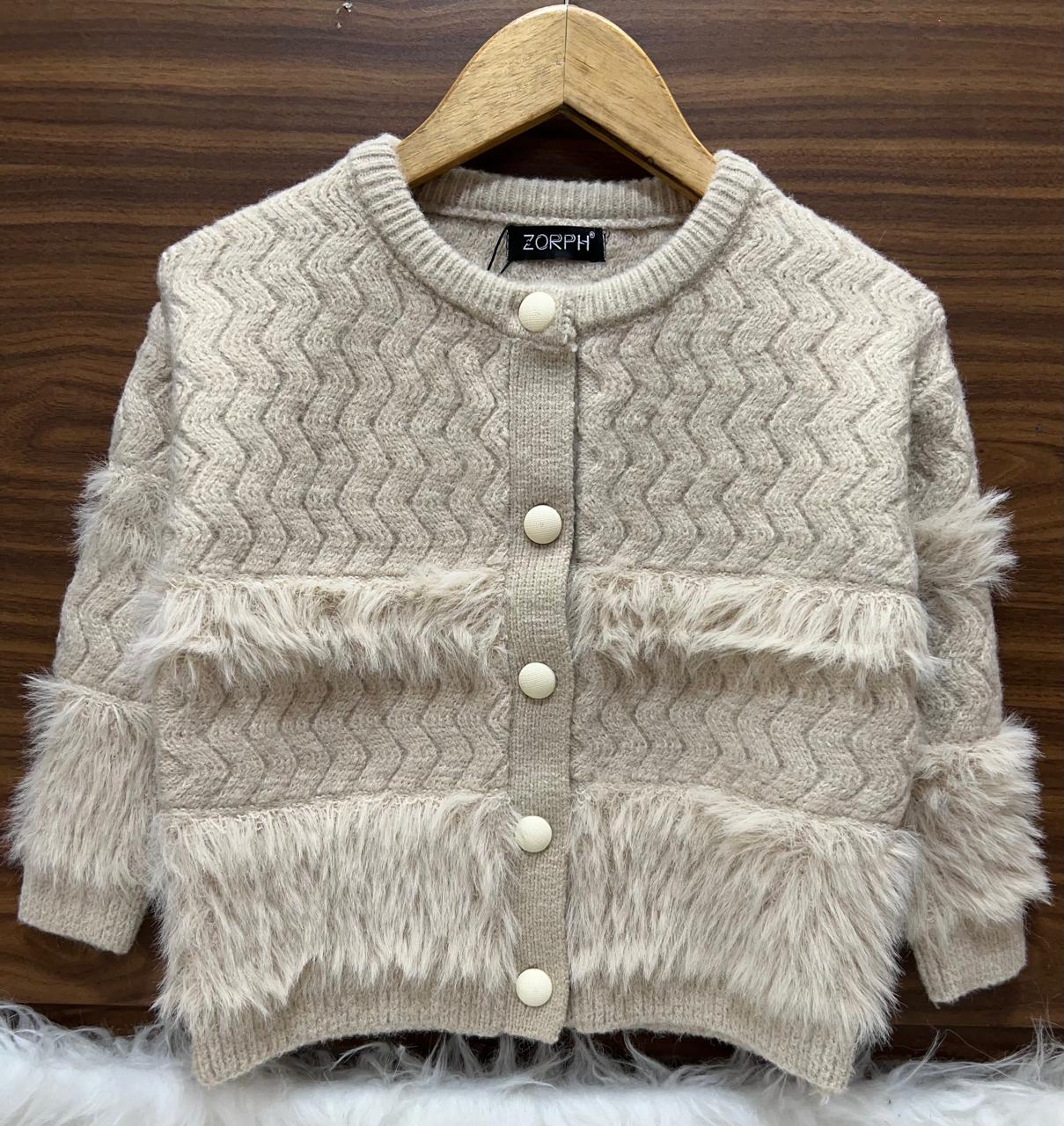 Cozy Chic Kids’ Knitted Cardigan with Faux Fur Accents